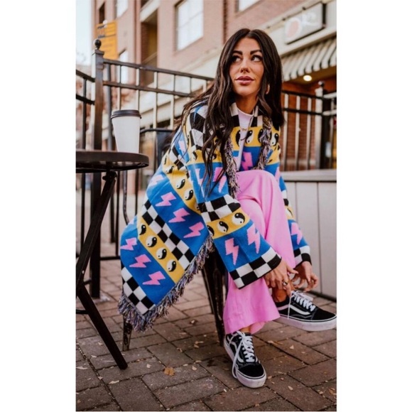 Dressed in LALA Sweaters - Dressed in LALA Luxe Fringe Blanket Cardigan in Wonderstruck - S/M